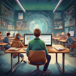 imagine_student learning through an online learning management system in a classroom; e-learning and